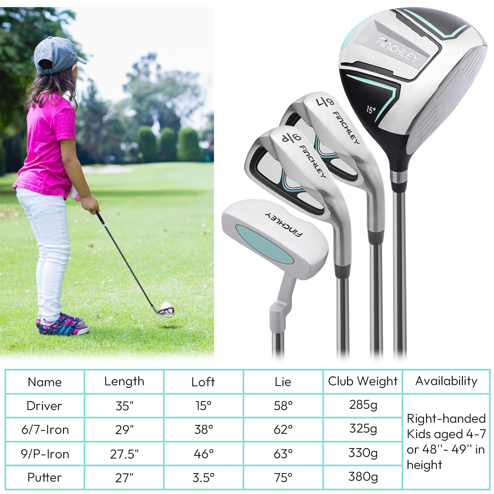 Amazon.co.jp: FINCHLEY ジュニアゴルフクラブセット 4~7歳用 ミント